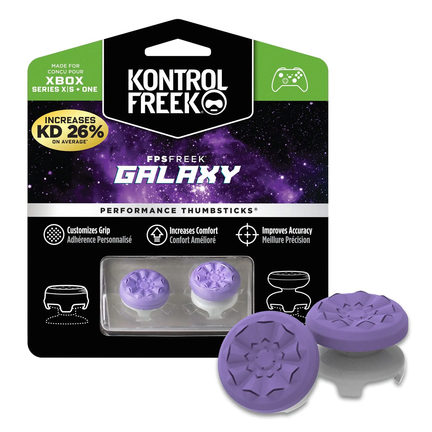 KontrolFreek FPS Freek Galaxy Purple for Xbox One and Xbox Series X Controller | 2 Performance Thumbsticks | 1 High-Rise 1 Mid-Rise | Purple