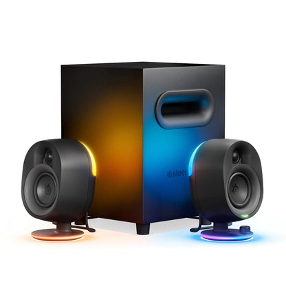 SteelSeries Arena 7 RGB Illuminated 2.1 Gaming Speakers with Powerful Bass Subwoofer and Bluetooth - Compatible with PC PlayStation Mobile - Black (Renewed)